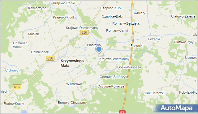 mapa Krajewo-Wierciochy, Krajewo-Wierciochy na mapie Targeo